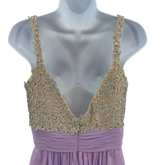 La Femme Prom Dress SZ 6 Pale Purple Formal Gown Embellished Lace Top Sleeveless - Picture 5 of 14